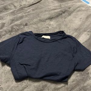 Navy Blue Cropped Abercrombie Tee with Lace Detailing